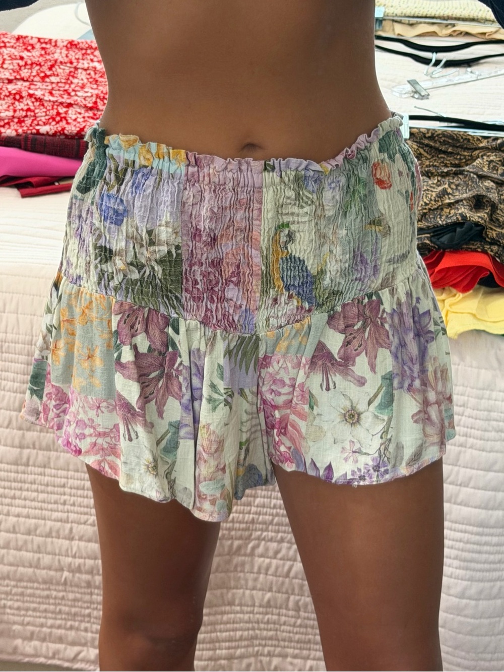 Zara Floral Smocked Mini Skort - Pastel Multicolor